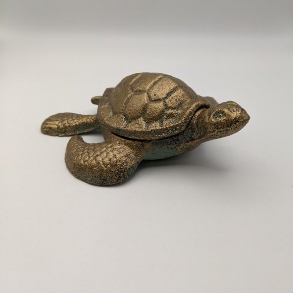 Brass Look Sea Turtle Trinket Box - Picture 1 of 13